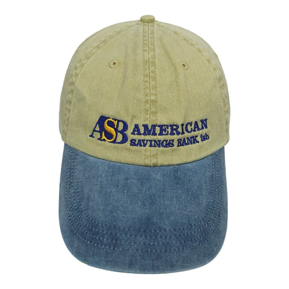 Anvil American Savings Bank Adjustable Cap Trucker Baseball Hat Blue Khaki